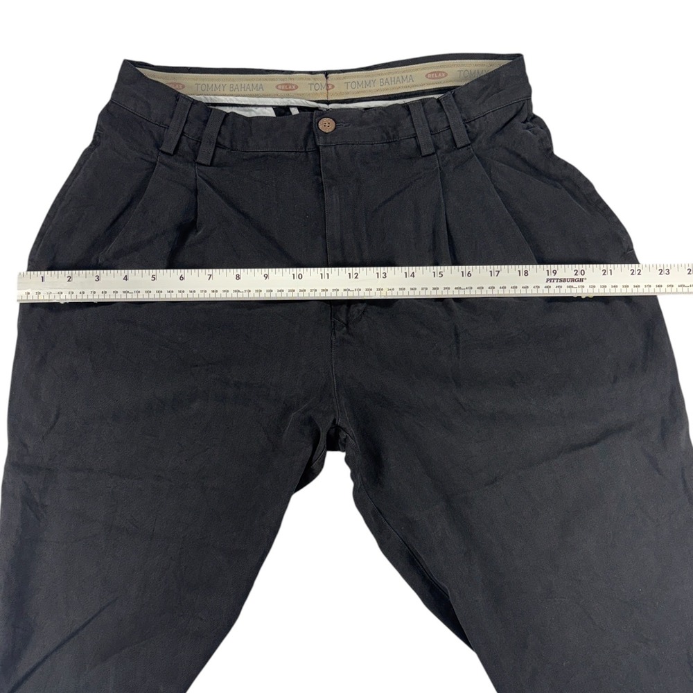 Tommy Bahama Silk Trousers Mens 33 Black Excellent Pleated Cropped Relaxed Pants - Picture 9 of 12